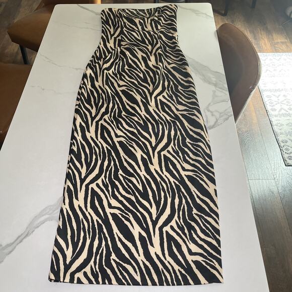 Jessica McClintock Gunne Sax PROM Party Dress Sz 7/8 Strapless Long Zebra Print - Picture 1 of 15